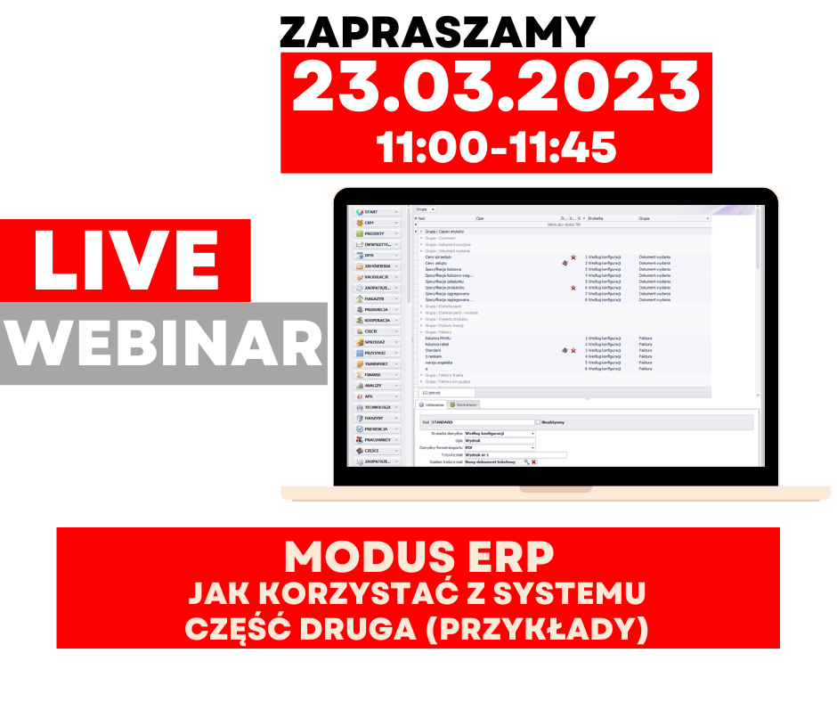 Zapraszamy do udziału w webinarze nt. Jak działa system Modus ERP. Nie możesz wziąć udziału? Nic straconego nagranie będzie dostępne na naszych stronach rho.pl