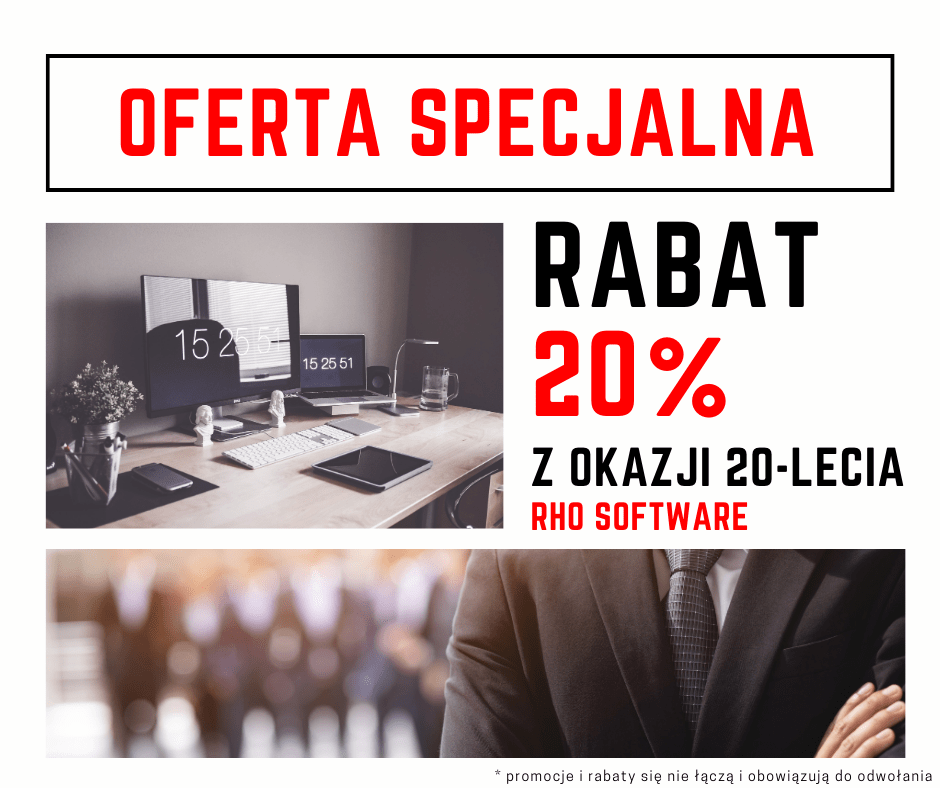 Akcja promocyjna Rabat 20% na 20-lecie RHO Software.