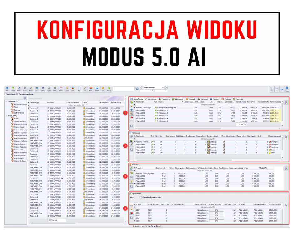 Modus 5.0 AI daje możliwość układania spersonalizowanych widoków, okien systemu ERP.